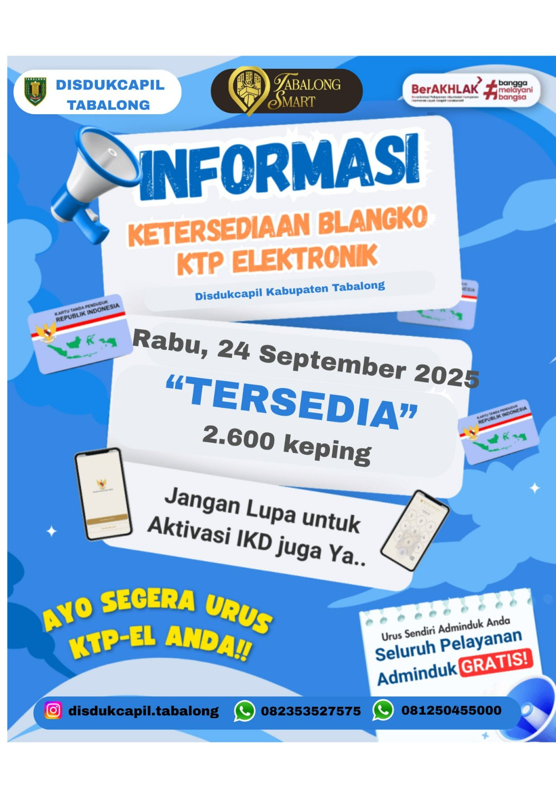 Informasi Ketersediaan Blanko KTP EL tanggal 24 September 2025