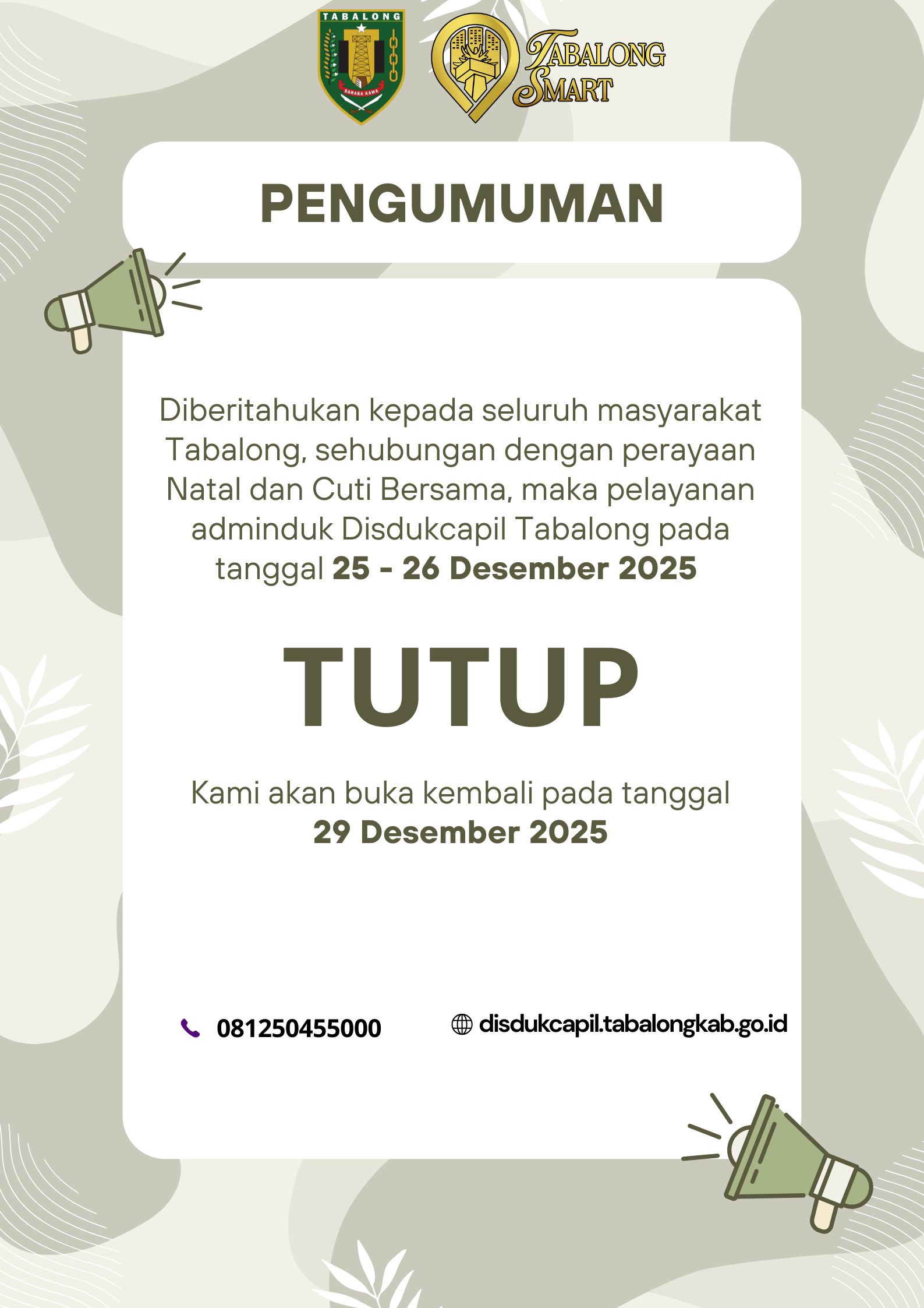 Pemberitahuan Libur Pelayanan